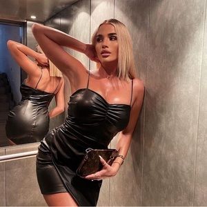 Zara Black Faux Wrap Leather Mini Dress
